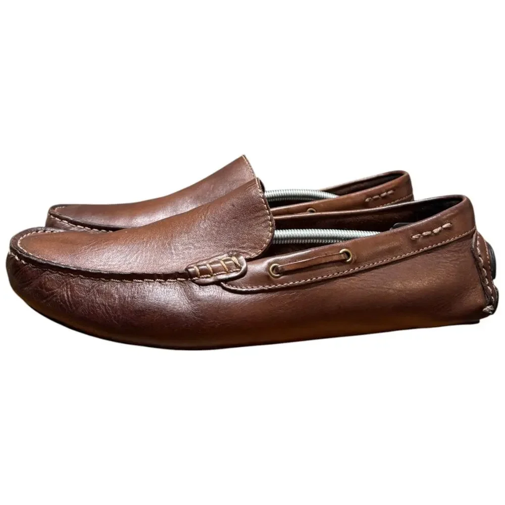 VIA SPIGA Drive Along Men's 9.5 Brown Genuine Leather Driving Casual Shoes